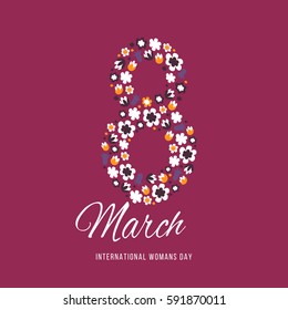 Women day background with frame flowers. 8 March invitation card. Vector illustration.