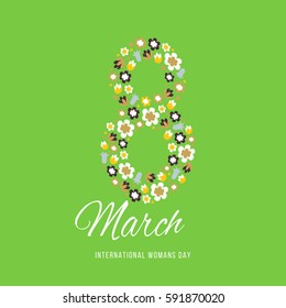 Women day background with frame flowers. 8 March invitation card. Vector illustration.