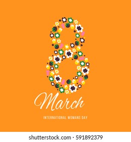 Women day background with frame flowers. 8 March invitation card. Vector illustration.
