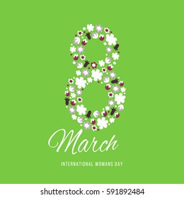 Women day background with frame flowers. 8 March invitation card. Vector illustration.