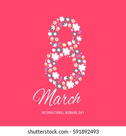 Women day background with frame flowers. 8 March invitation card. Vector illustration.