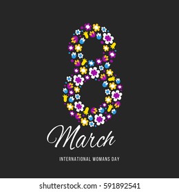 Women day background with frame flowers. 8 March invitation card. Vector illustration.
