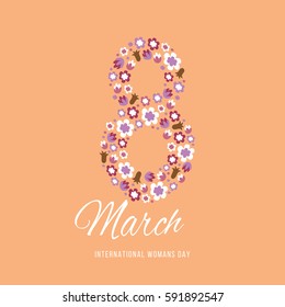 Women day background with frame flowers. 8 March invitation card. Vector illustration.