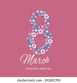 Women day background with frame flowers. 8 March invitation card. Vector illustration.