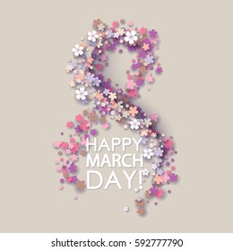 Women day background with frame flowers. 8 March invitation card. Vector illustration.