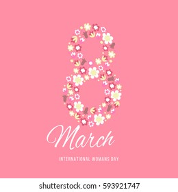 Women day background with frame flowers. 8 March invitation card. Vector illustration.