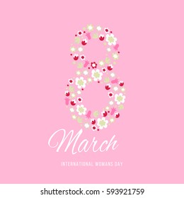 Women day background with frame flowers. 8 March invitation card. Vector illustration.