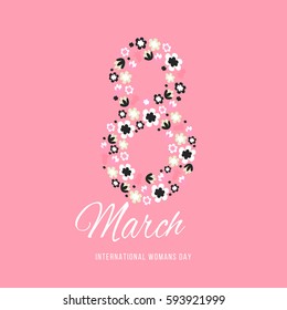 Women day background with frame flowers. 8 March invitation card. Vector illustration.