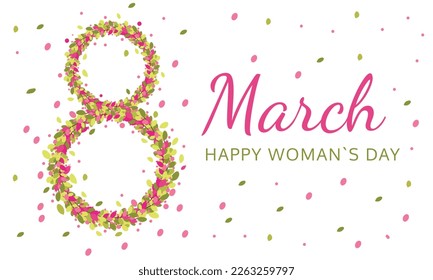 Women day background with spring flowers. 8 March invitation card. Vector illustration