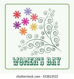 Women day card. Romantic flower around two heart in frame heart. Flowers symbol love and holiday womens day. Romantic sign linked, join, love, passion. Design element. Vector illustration