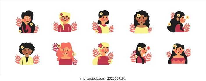 Women Day flat illustration set. Include of celebrate, woman, equality, and culture. Vector illustration isolated.