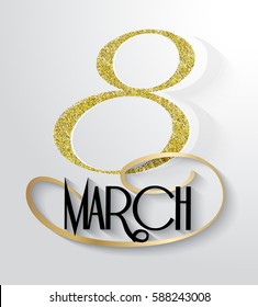 Women Day greeting card. Happy women's day stylish greeting card with symbol made of sparkling glitters.