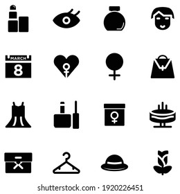 women day icon set solid style vector