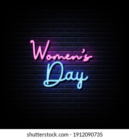 Women Day Neon Signs Style Text Vector