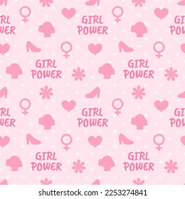 Women Day Seamless Pattern Design with Girl Ornament in Template Hand Drawn Cartoon Flat Illustration