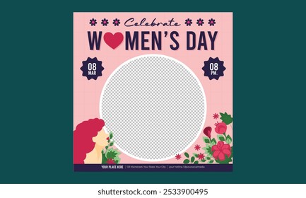 Women Day Socials Media. Cartoon Vector illustration design for Poster, Banner, Flyer, Greeting, Card, Post, Cover, invitation