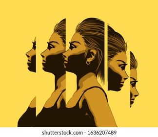 A women dealing with personal  issues. Metal health and wellbeing concept. Vector illustration.