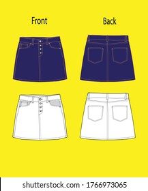 Women Denim Classic  Skirt Vector