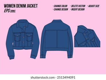 Mujeres Chaqueta de mezclilla Mockup Vector Plantilla