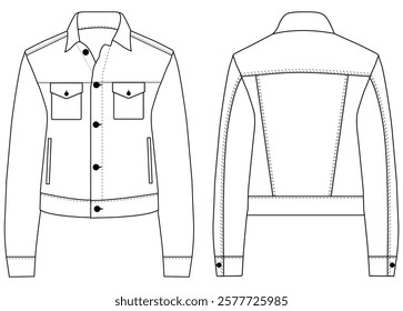 women denim jacket vector design .Technical sketch illustration design