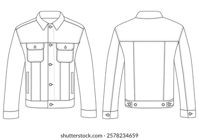 women denim jacket vector design .Technical sketch illustration design