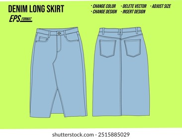 women denim long skirt mockup vector