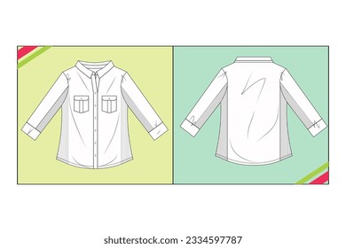 WOMEN DENIM LONG SLEEVE SHIRT SKETCH FASHION TEMPLATE TECHNICAL DRAWING ILLUSTRATION