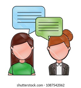 women with dialog speech bubbles