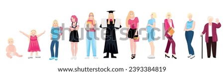 Women of different ages on white background. Concept of life jou