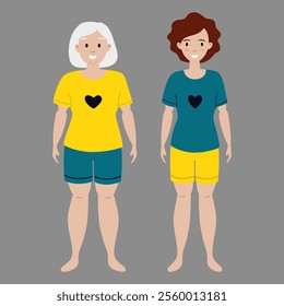 Women of different ages showcasing diverse body types in casual attire