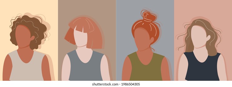 Women of different cultures and nationalities standing together. The concept of the female empowerment movement and gender equality.