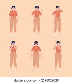 Women with different emotions semi flat color vector characters set. Editable figure. Full body people expressions. Simple cartoon style illustration for web graphic design and animation collection