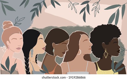 women of different ethnic groups together. modern flat illustration
