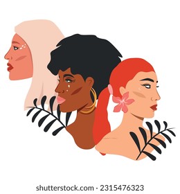 Women Of Different Ethnicities. Powerful Women Icon Vector Design.