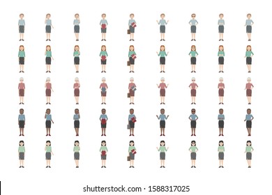 Women of different ethnicities standing in different poses. Vector illustration.
