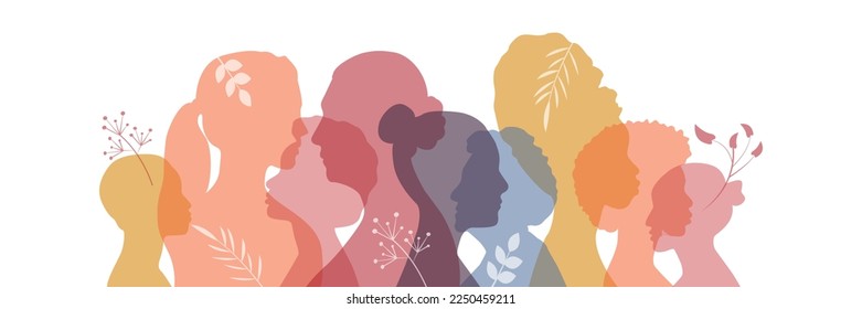 Women of different ethnicities together. White background.	