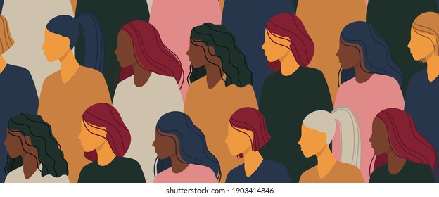 Women with different ethnicity seamless pattern vector illustration. International women's day print for banner, flyer, poster, invitation.