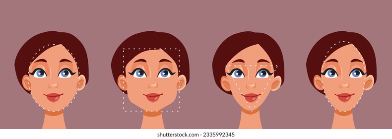 
Frauen mit verschiedenen Gesichtsformen Vektorbeauty Concept Illustration. Modellmädchen mit verschiedenen Gesichtszügen 
