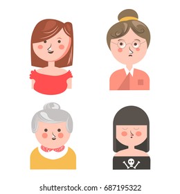 Women from different generations isolated funny avatars set