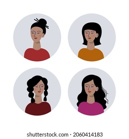 Women with different hair styles. Set of vector illustrations. 