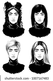 women different hairstyles. fashion illustration