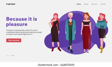 Women of different looks set. Outfit, casual clothes flat vector illustration. Fashion store, clothing trends, urban style concept for banner, website design or landing web page