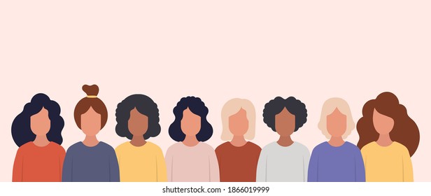 Women of different nationalities. Banner with space for text. Vector.