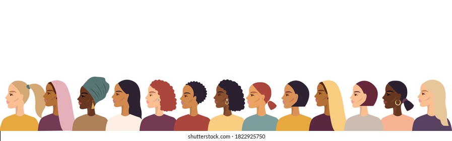 Women Of Different Nationalities Border, Vector Illustration
