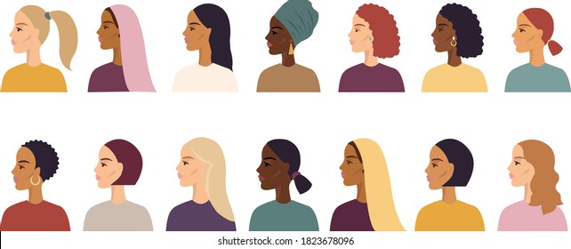 Women Of Different Nationalities Border, Vector Illustration