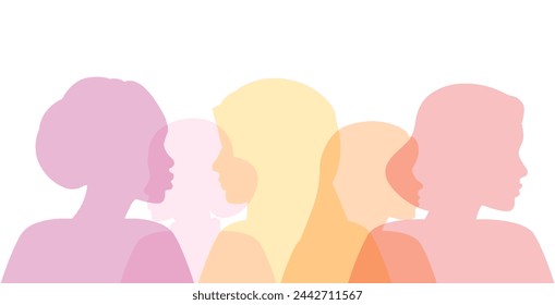 Mujeres de diferentes nacionalidades y culturas se mantienen unidas. Amistad de mujeres, unión de feministas. Grupos multiculturales, nacionales y étnicos. Concepto del movimiento de empoderamiento femenino.