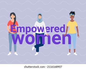 Women of different nationalities and cultures together. Union of feminists. Concept of gender equality and the struggle for women's empowerment.