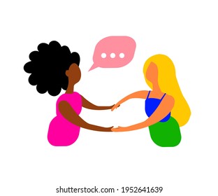 Women of different nationalities are friends and communicate together. Cartoon. Vector illustration.