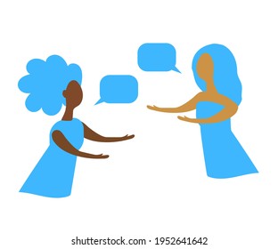 Women of different nationalities are friends and communicate together. Cartoon. Vector illustration.