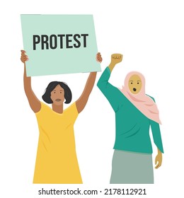 women of different nationalities protest and defend their rights